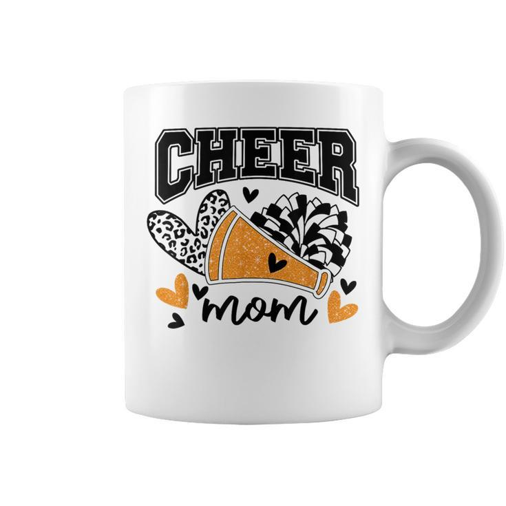 Cheer Mom Biggest Fan Cheerleader Black And Orange Pom Pom Coffee Mug