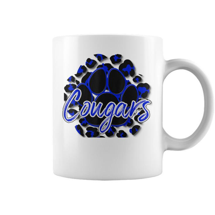 Cougar Blue Black Cheetah School Sports Fan Team Spirit Coffee Mug