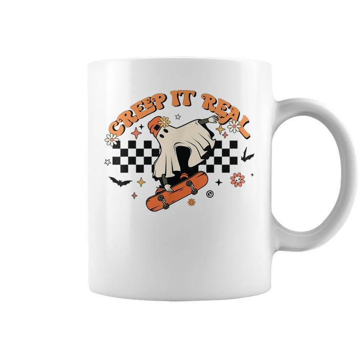 Creep It Real Retro Halloween Party Funny Ghost Skateboard IT Funny Gifts Coffee Mug