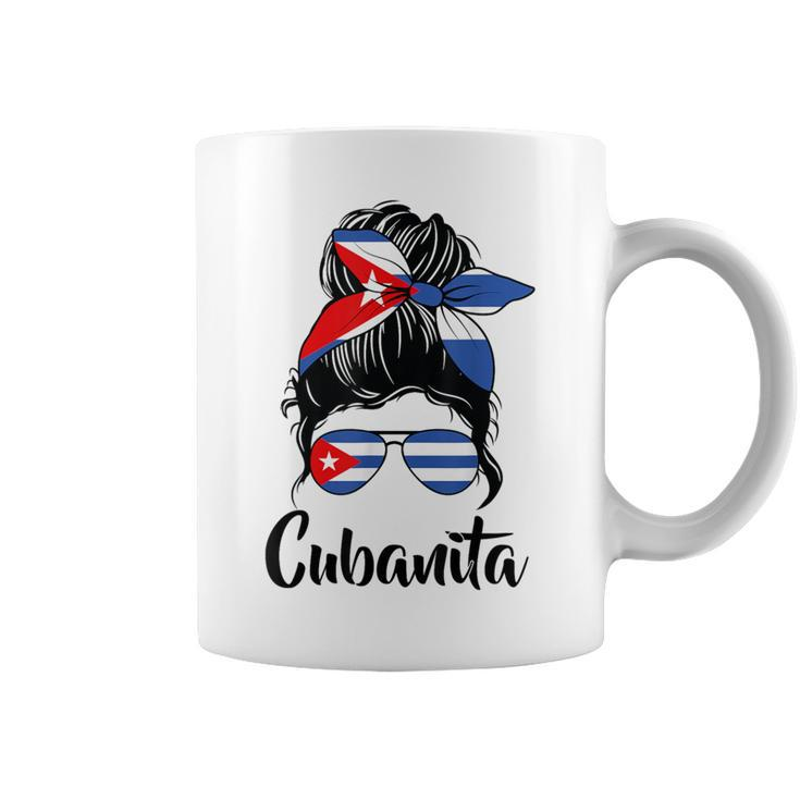 Cubanita Messy Bun Cubanita Cuban Flag Messy Hair Woman Bun Coffee Mug