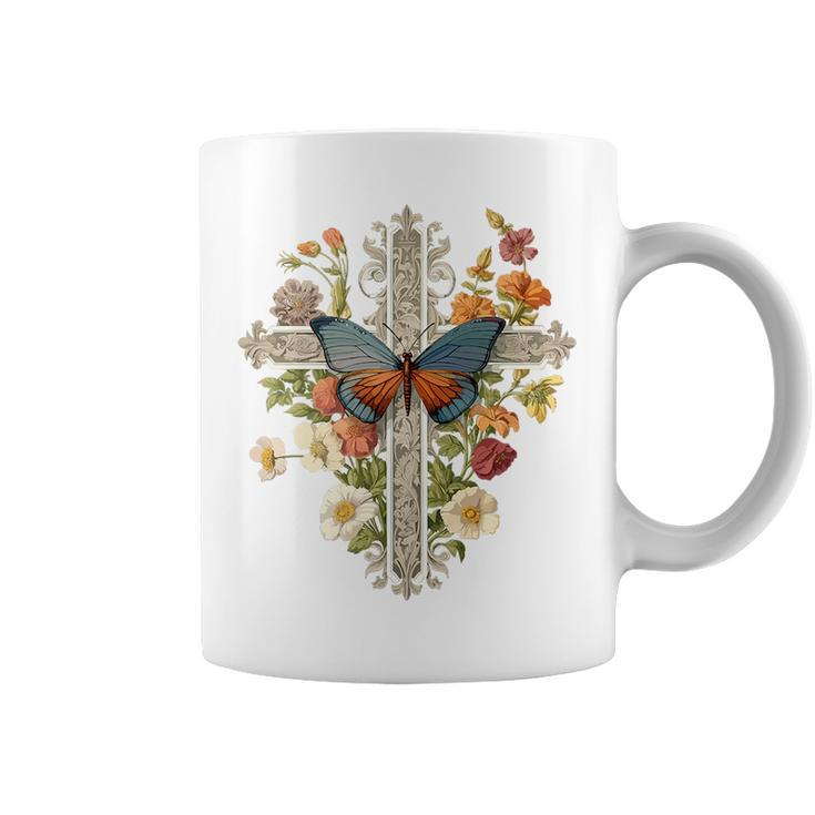 Cute Christian Boho Faith Cross Butterflies Women & Girls   Faith Funny Gifts Coffee Mug