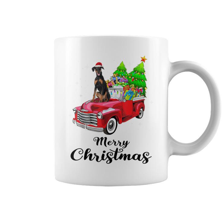 Doberman Pinscher Ride Red Truck Christmas Pajama Coffee Mug
