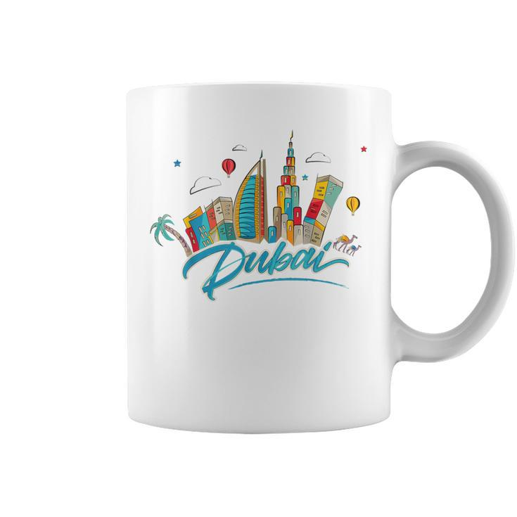 Dubai Skyline Souvenir Famous Buildings Typography Coffee Mug