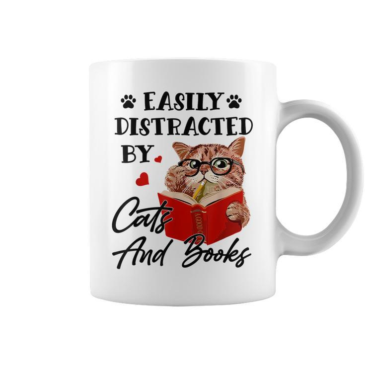 Easily Distracted By Cats And Books Funny Cat Lover Gifts For Cat Lover Funny Gifts Coffee Mug