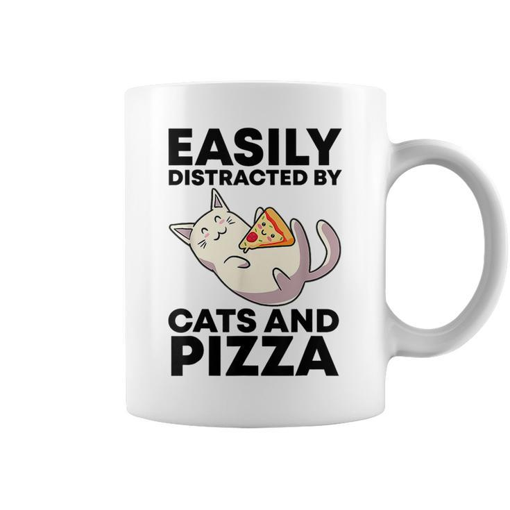 Easily Distracted By Cats And Pizza Kawaii Cat Lovers Coffee Mug