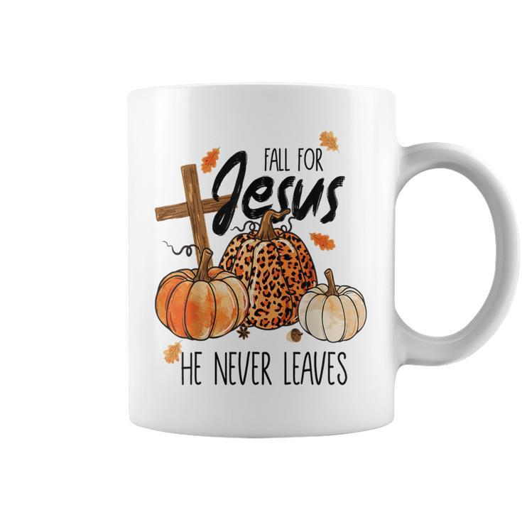 Fall For Jesus He Never Leaves Autumn Christian Prayers Coffee Mug