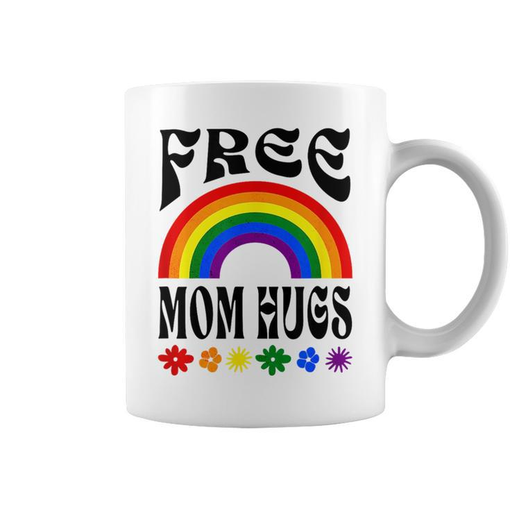 Free Mom Hugs Gay Pride Lgbt Retro Rainbow Flower Hippie  Coffee Mug