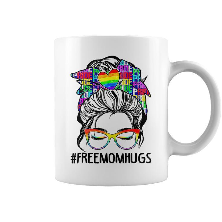 Free Mom Hugs Messy Bun Lgbt Pride Rainbow Funny  Coffee Mug