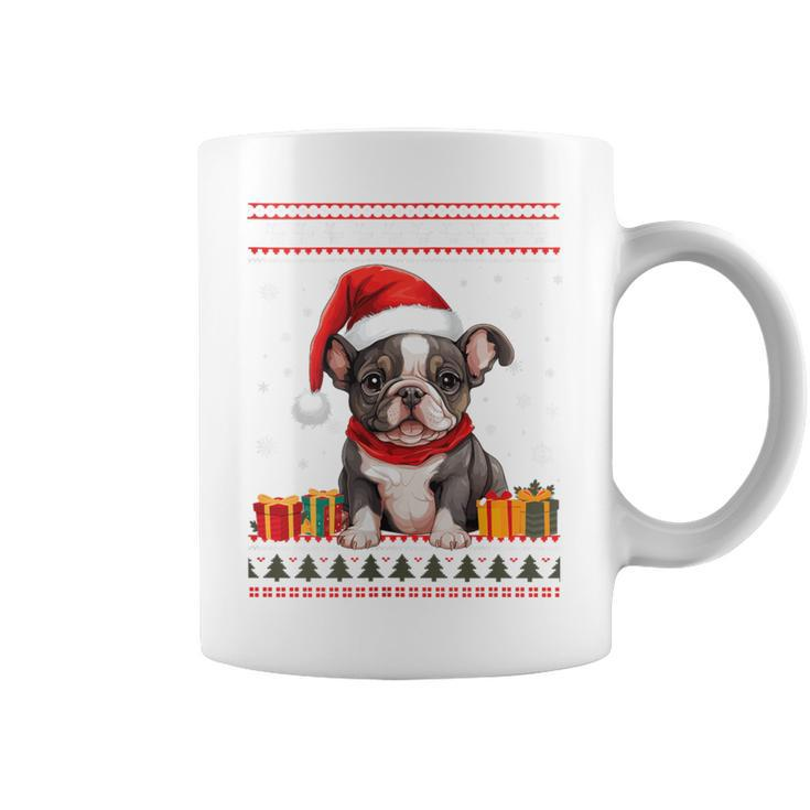 French Bulldog Christmas Santa Hat Ugly Christmas Sweater Coffee Mug