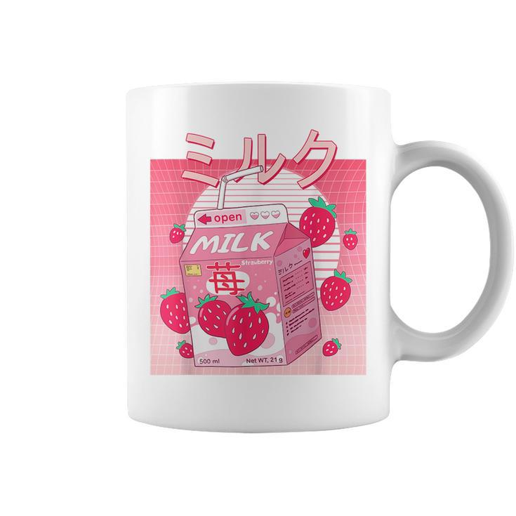 Funny Retro 90S Pink Strawberry Milk Japanese Kawaii 90S Vintage Designs Funny Gifts Coffee Mug