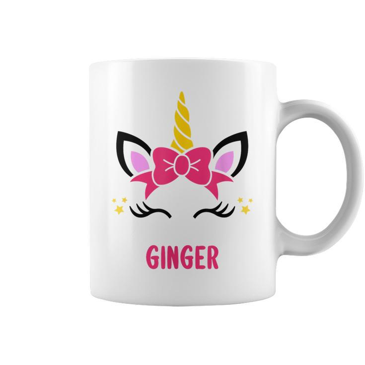 Ginger Personalized Pink Bow Unicorn Face  Coffee Mug