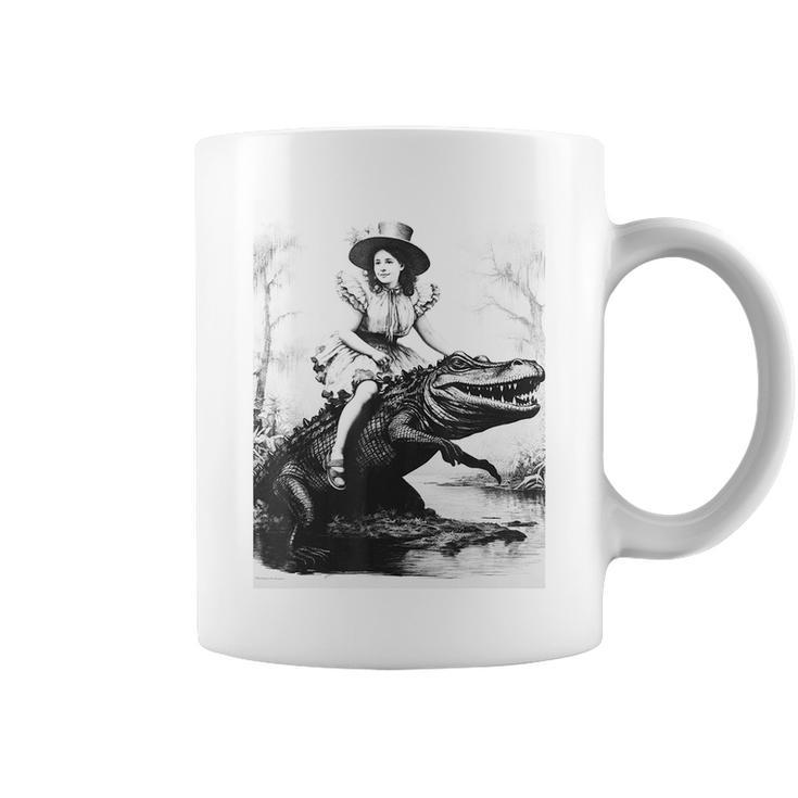 Girl Riding Alligator | Weird Funny Florida Crocodile Meme  Coffee Mug