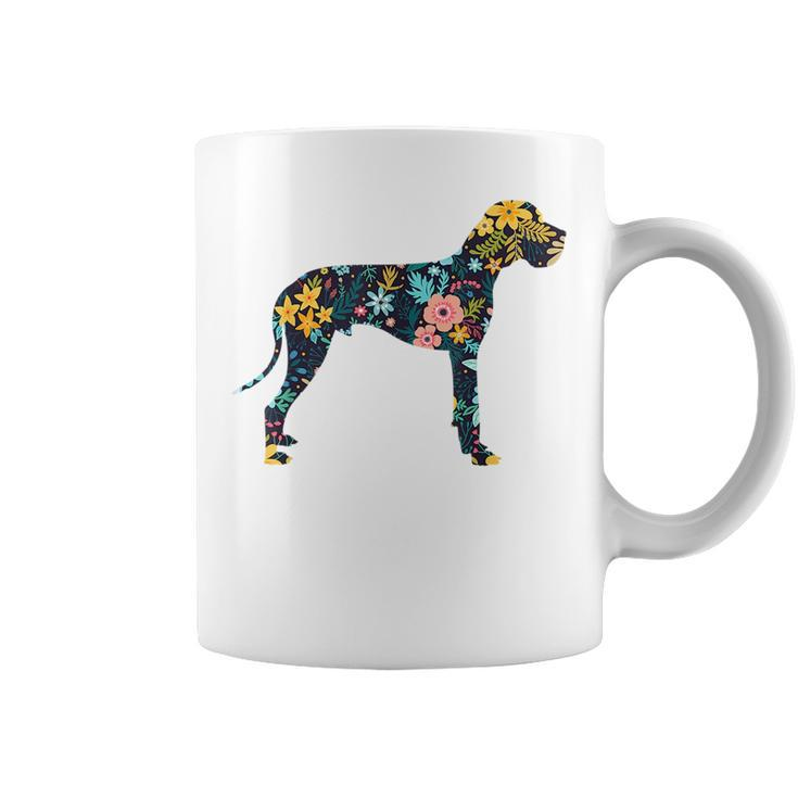 Great Dane Floral Dog Silhouette Graphic  Coffee Mug