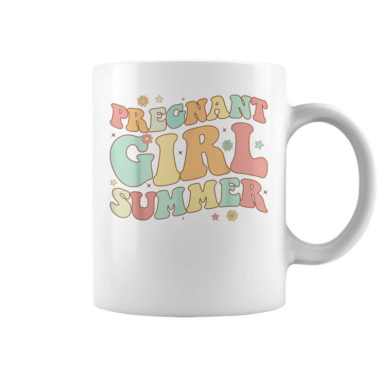 Groovy Pregnancy Reveal Pregnant Girl Summer Baby Shower  Coffee Mug