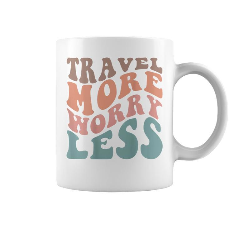 Groovy Travel More Worry Less Funny Retro Girls Woman Back  Coffee Mug