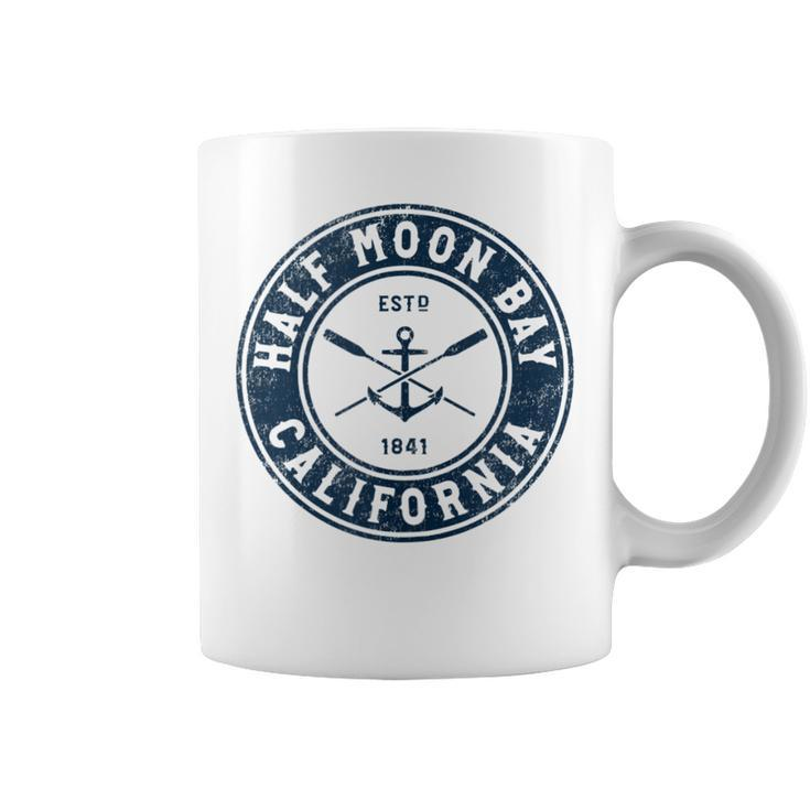 Half Moon Bay California Ca Vintage Boat Anchor & Oars  Coffee Mug