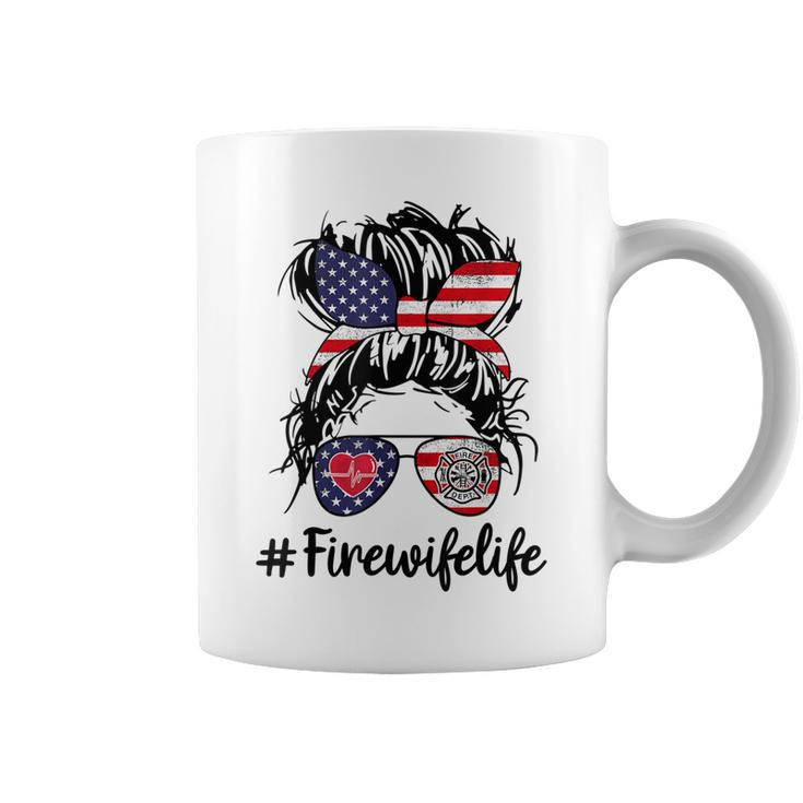 Happy July 4Th Firefighters Wife Life Messy Buns Flag Coffee Mug