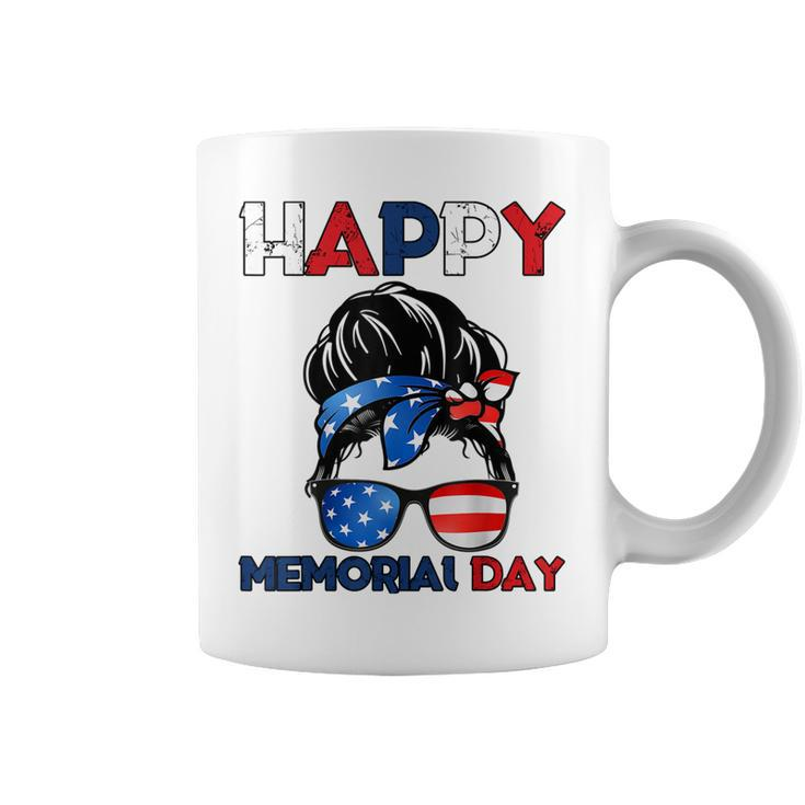 Happy Memorial Day 4Th Of July Messy Bun American Flag Coffee Mug