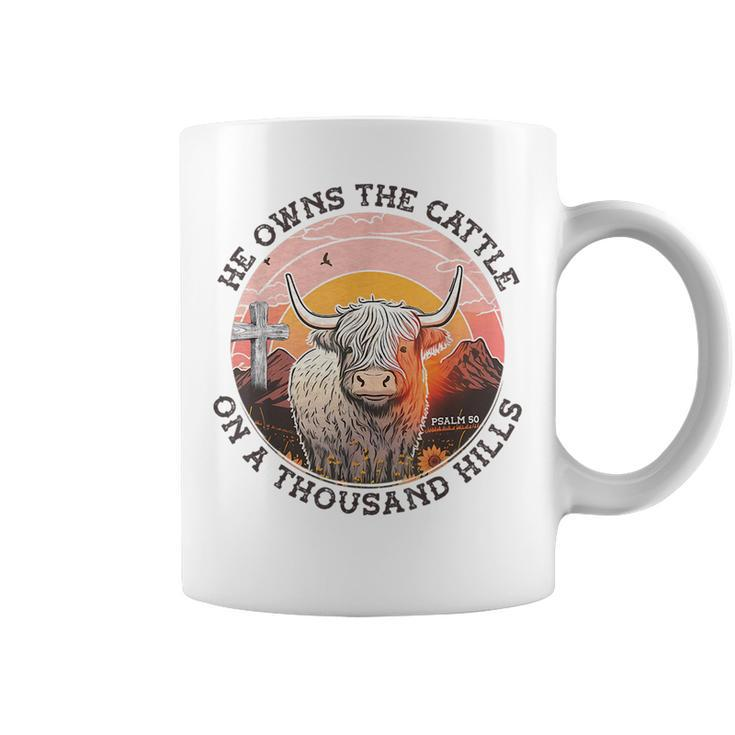 He Owns The Cattle On A Thousand Hills Psalm 50 Vintage Cow Coffee Mug