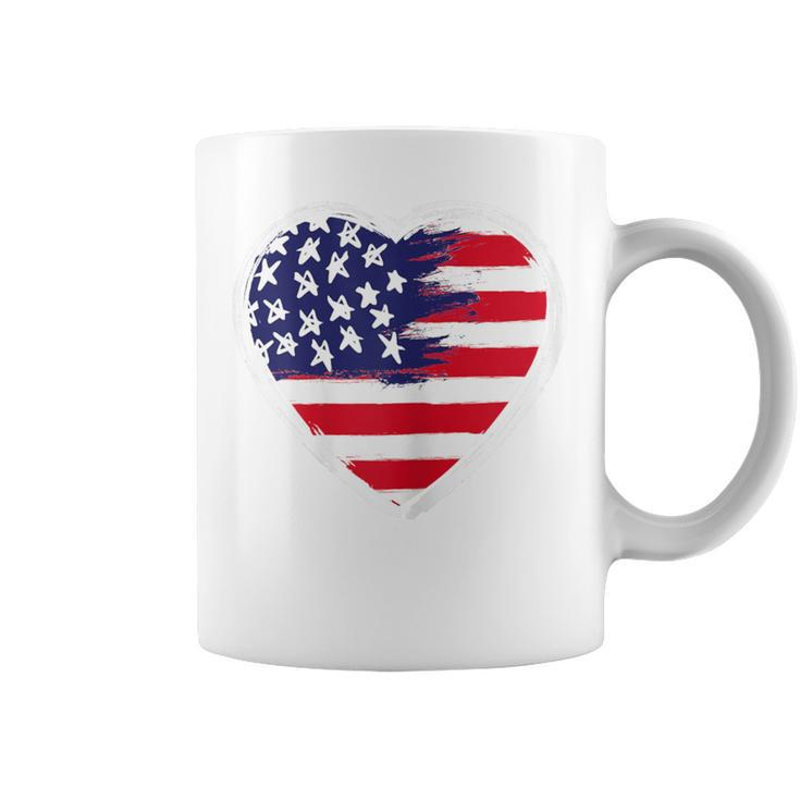 Heart Us Flag 4Th Of July Patriotic American Stars Stripes Coffee Mug