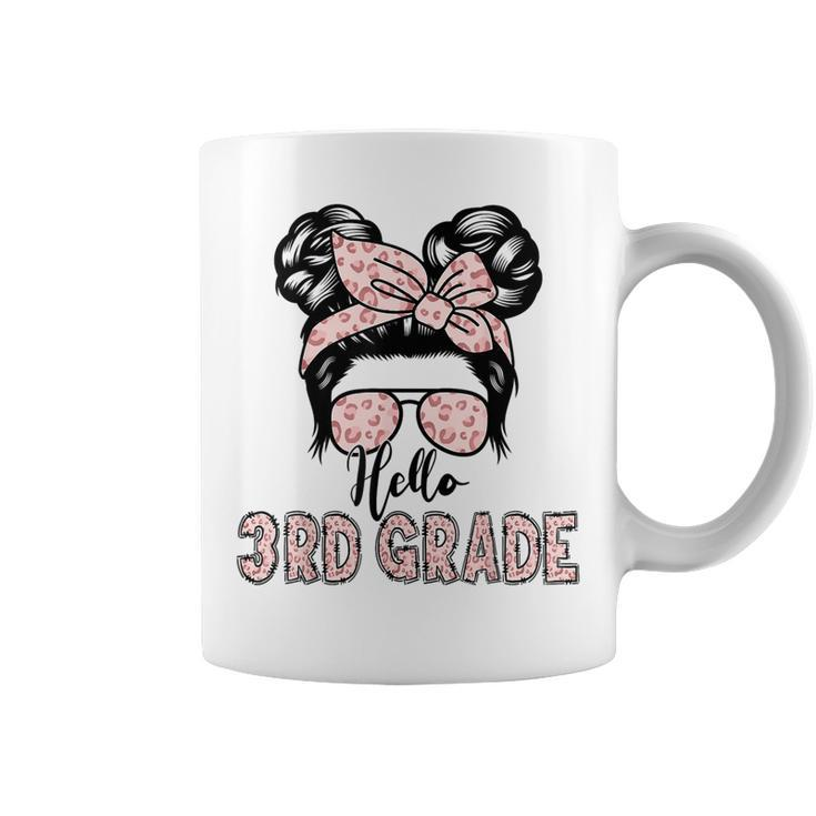Hello 3Rd Grade Messy Hair Bun Girl Back To School First Day  Coffee Mug