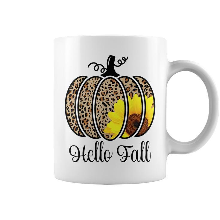 Hello Fall Sunflower Pumpkin Fall Y'all Leopard Autumn Coffee Mug