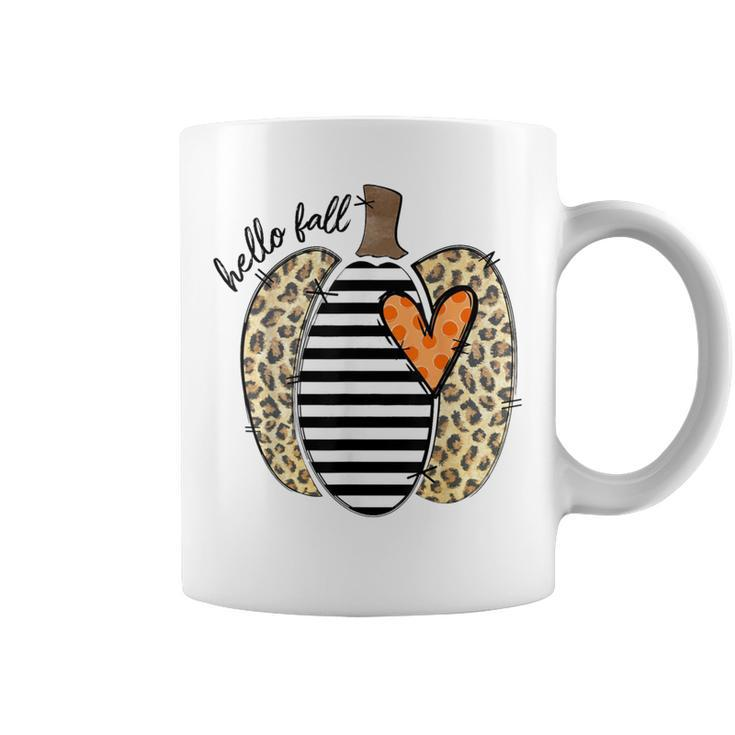 Hello Fall Yall Leopard Pumpkin Heart Happy Thanksgiving Coffee Mug