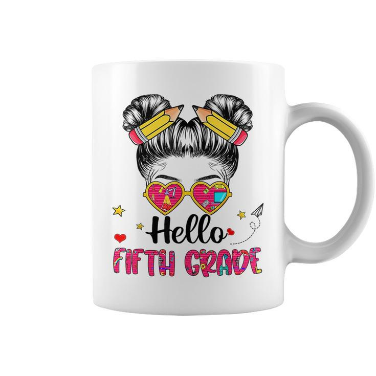 Hello Fifth Grade Messy Bun Back To School First Day Girl Coffee Mug