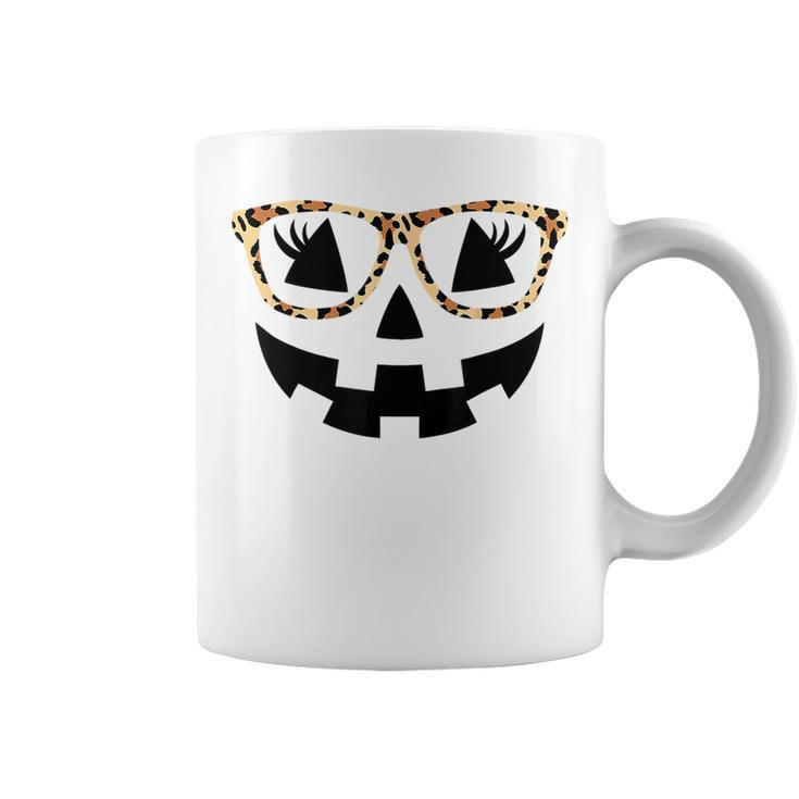 Jack O Lantern Face Pumpkin Hallowen Leopard Print Glasses Coffee Mug