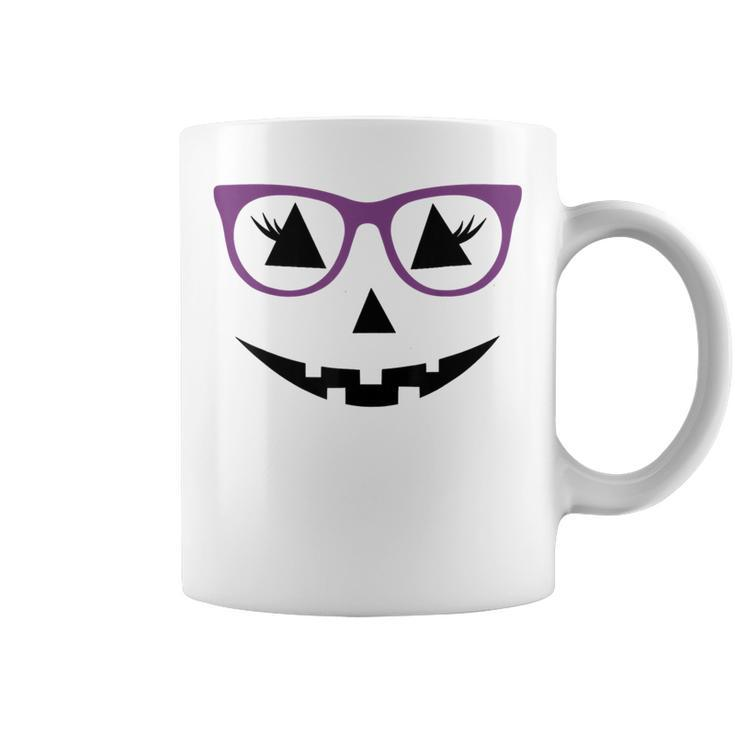 Jack O Lantern Pumpkin Face Glasses Halloween Girls Coffee Mug