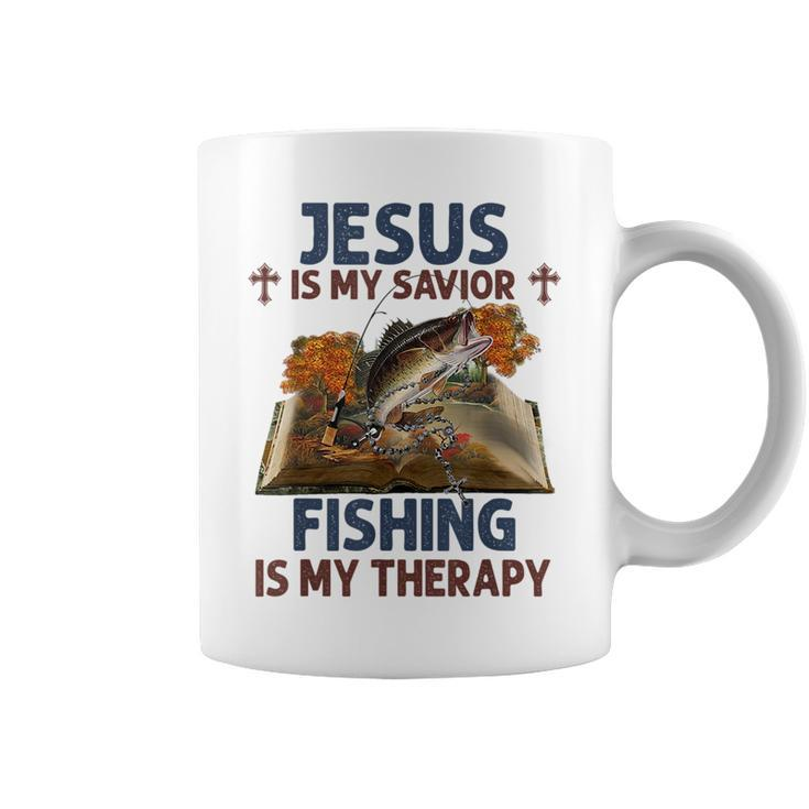 Jesus Is My Savior Fishing Is My Therapy Funny Christian Coffee Mug