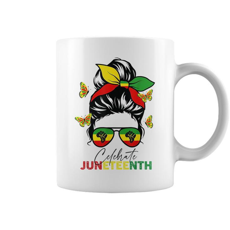 Junenth Celebrate Messy Bun Glasses Black Women  Coffee Mug
