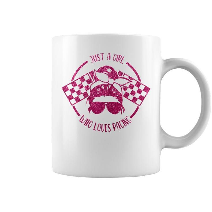 Just A Girl Who Loves Racing Race Day Checkered Flags Gift Racing Funny Gifts Coffee Mug