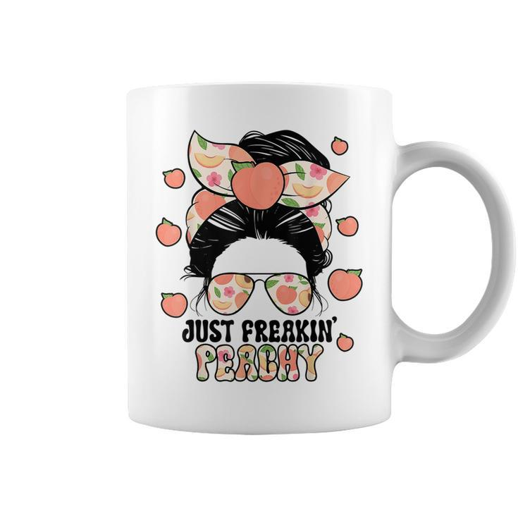 Just Freakin Peachy Peach Messy Bun Girl Summertime  Coffee Mug