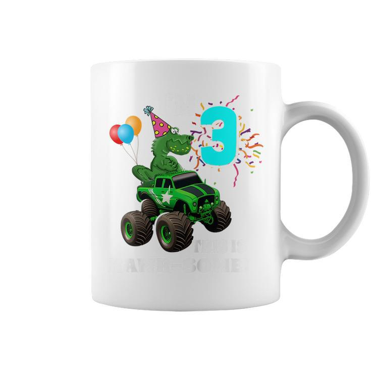 Kids 3Rd Birthday BoyRex & Monster Trucks Family Matching T Rex Funny Gifts Coffee Mug