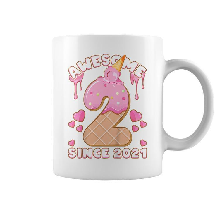 Kids Birthday Girl 2 Years Old Ice Cream Awesome Since 2021  Coffee Mug