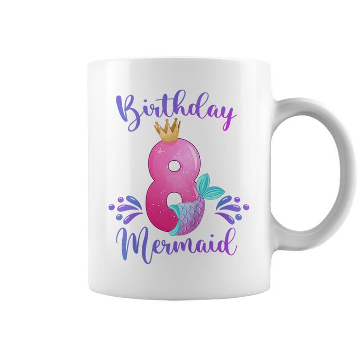 Kids Girls 8Th Birthday Mermaid Birthday Party 8 Years Old Fish  Coffee Mug