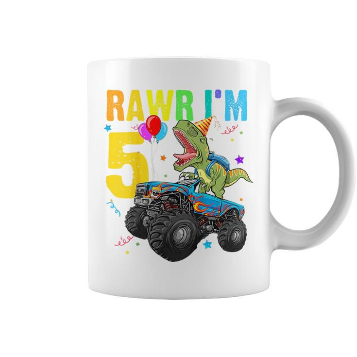 Kids Rawr Im 5Th Birthday Boy DinosaurRex 5 Year Old Gifts Coffee Mug