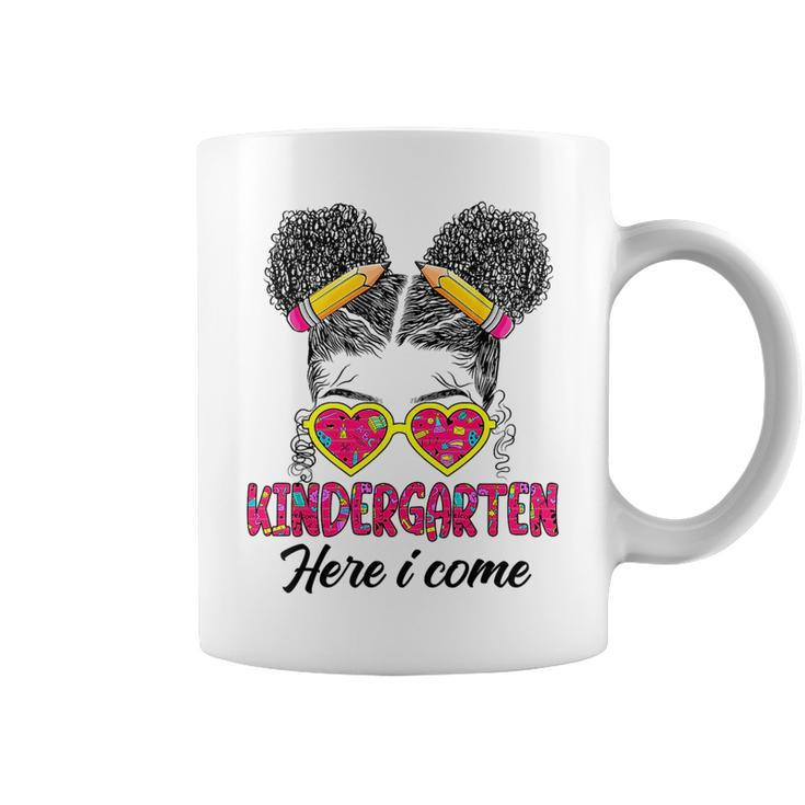 Kindergarten Here I Come Messy Bun Back To School Afro Girls Coffee Mug