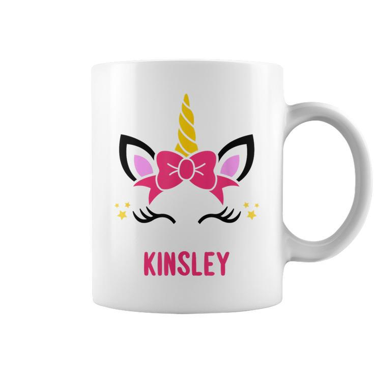 Kinsley Personalized Pink Bow Unicorn Face Coffee Mug