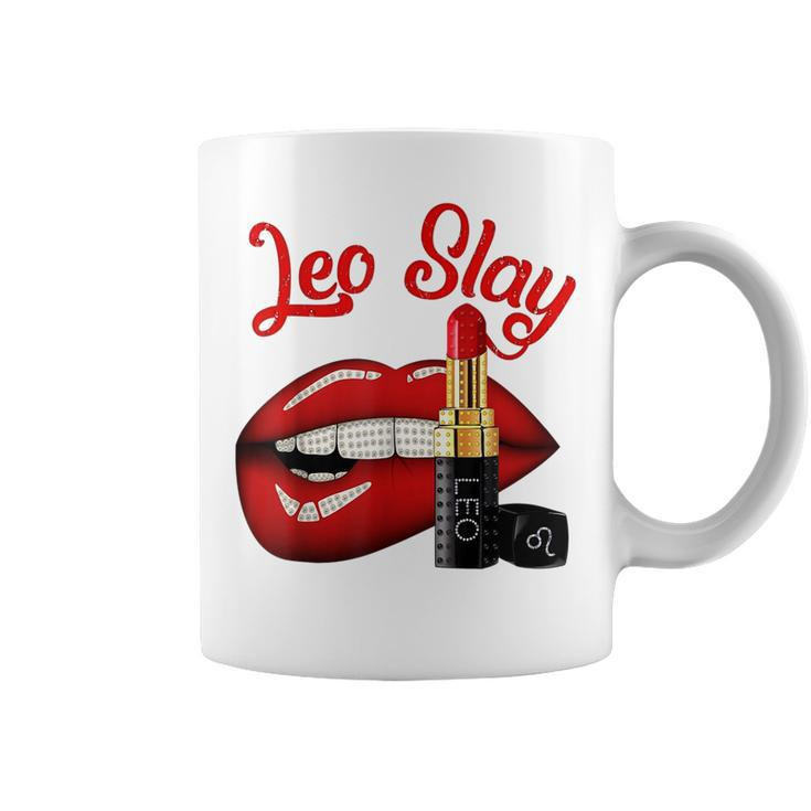 Leo Slay Sexy Lips Zodiac July August Birthday  Coffee Mug