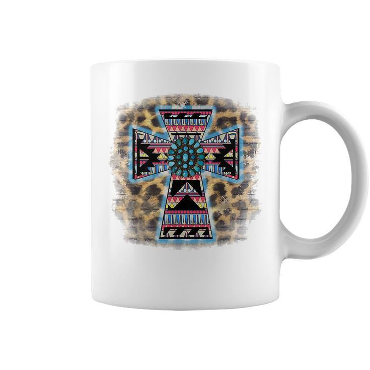Leopard Turquoise Aztec Faith Cross Cowgirl Boho Rodeo Girl  Faith Funny Gifts Coffee Mug