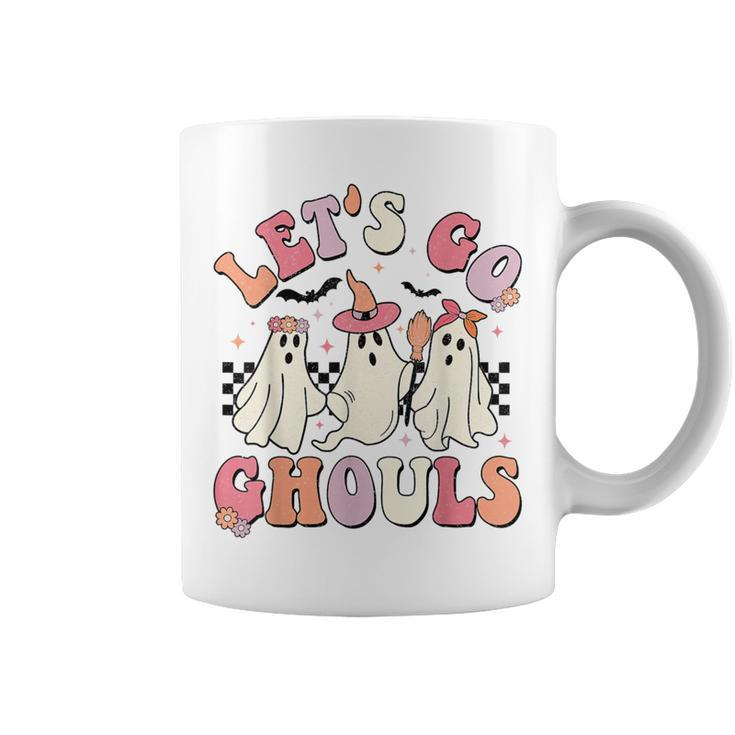 Let's Go Ghouls Halloween Ghost Outfit Costume Retro Groovy Coffee Mug