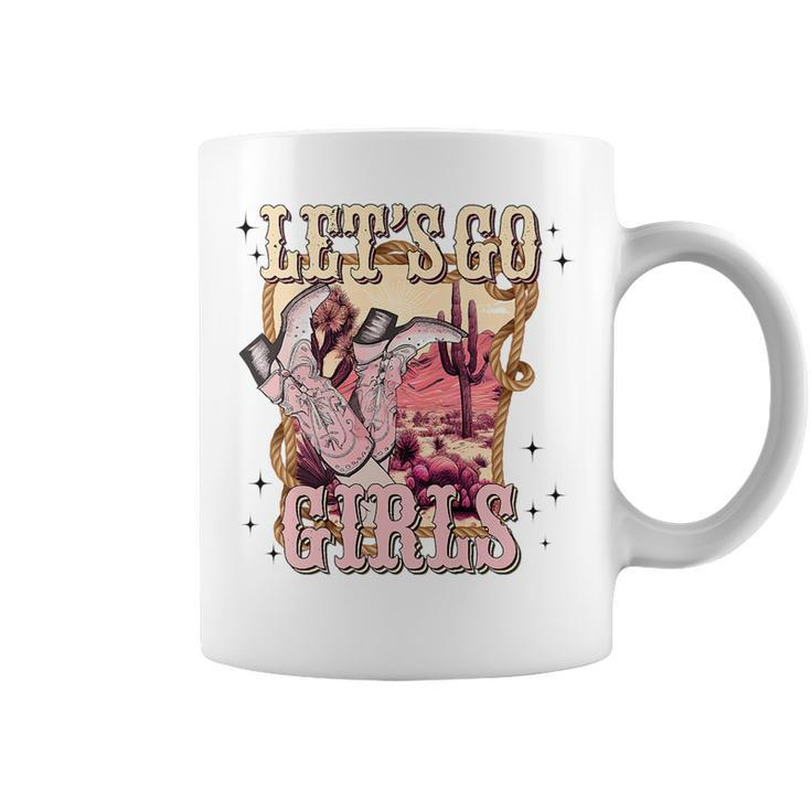 Lets Go Girl Cowboy Pink Boot Retro Western Country   Coffee Mug