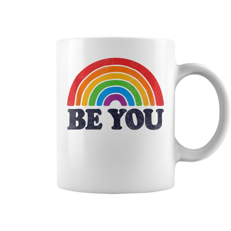 Lgbtq Be You Gay Pride Lgbt Ally Rainbow Flag Retro Vintage  Coffee Mug