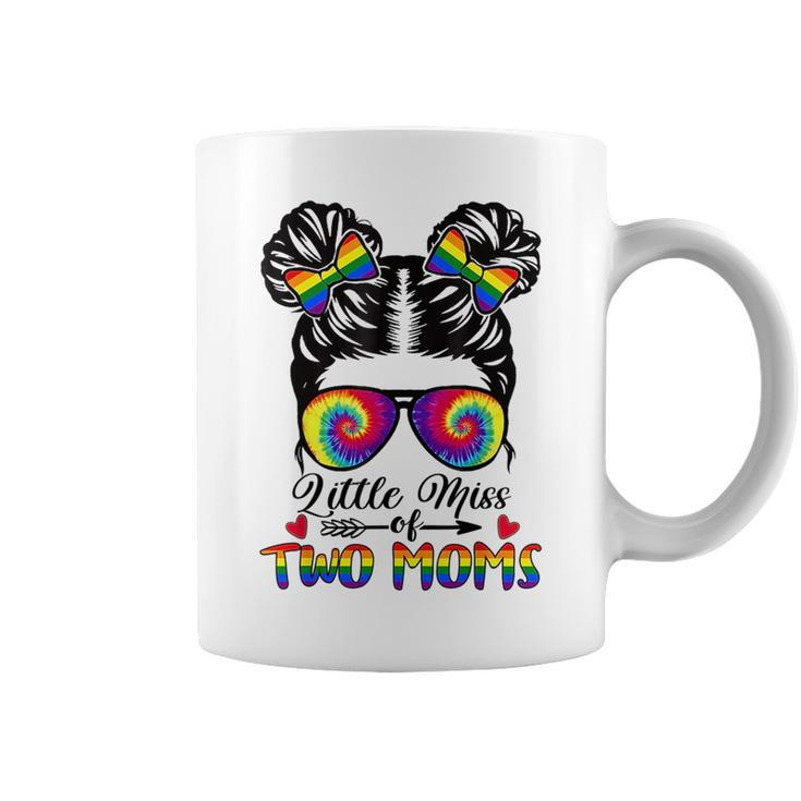 Little Miss Of Two Moms Lgbt Lesbian Pride Messy Bun Girls  Coffee Mug