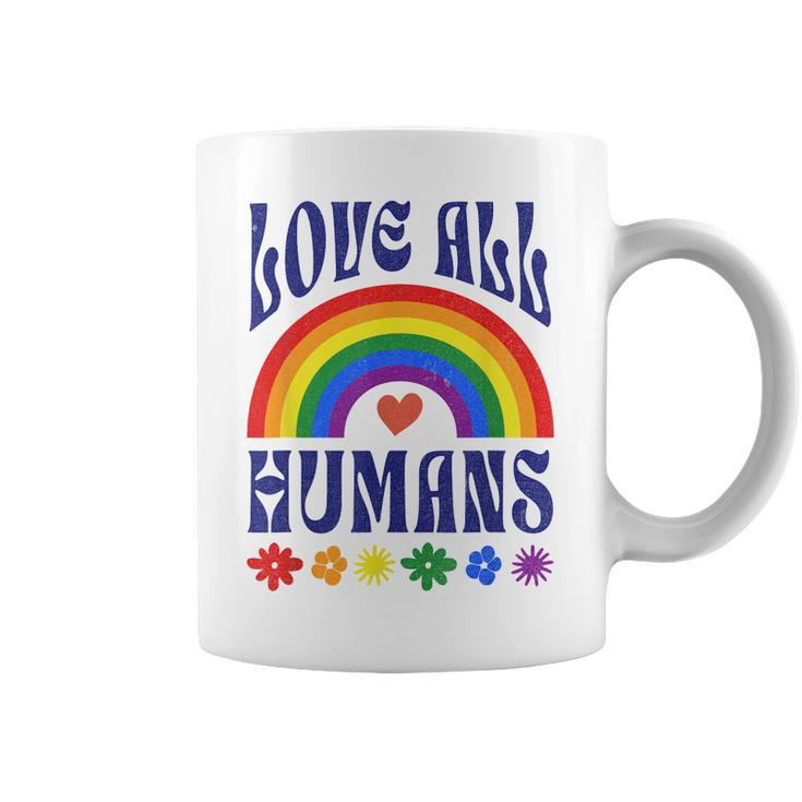 Love All Humans Rainbow Flag Lgbtq Gay Lesbian Trans Pride Coffee Mug