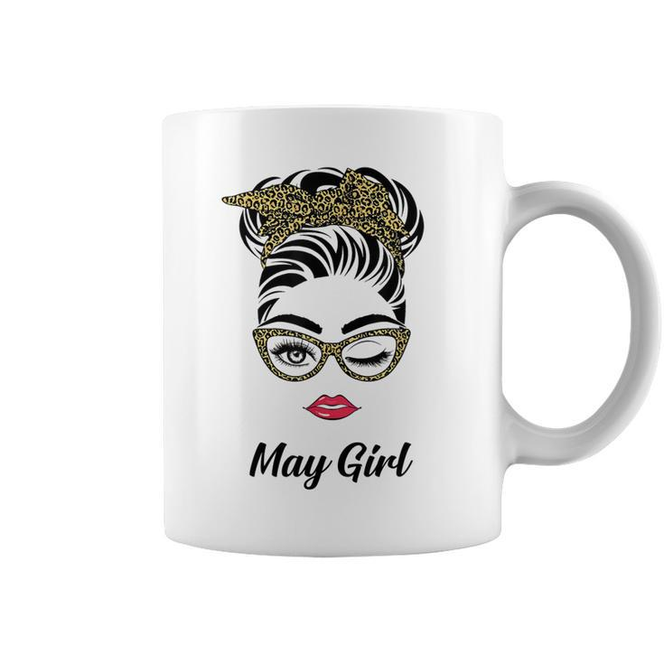 May Girl Birthday Wink Eye Woman Face Leopard Bandana Coffee Mug