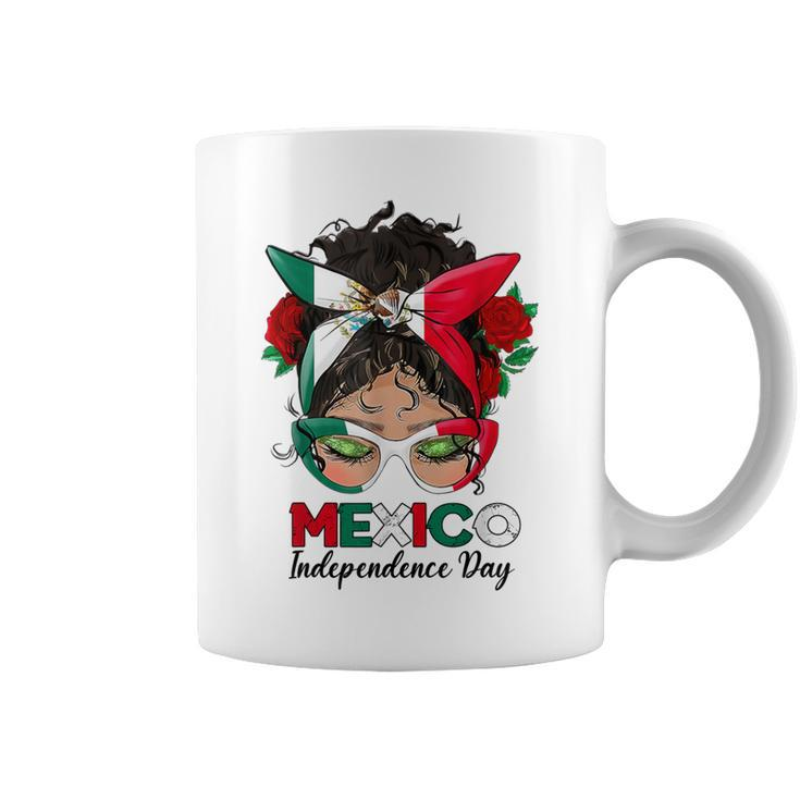 Messy Bun Mexican Flag Independence Day Woman Vintage Coffee Mug