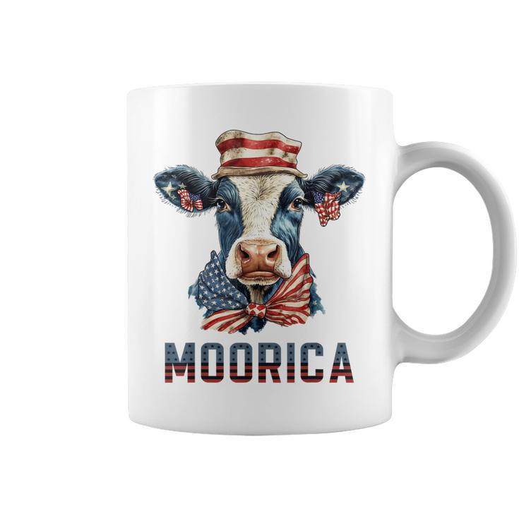 Moorica Cow July 4 American Flag Usa Farmer Funny Cattle  Coffee Mug